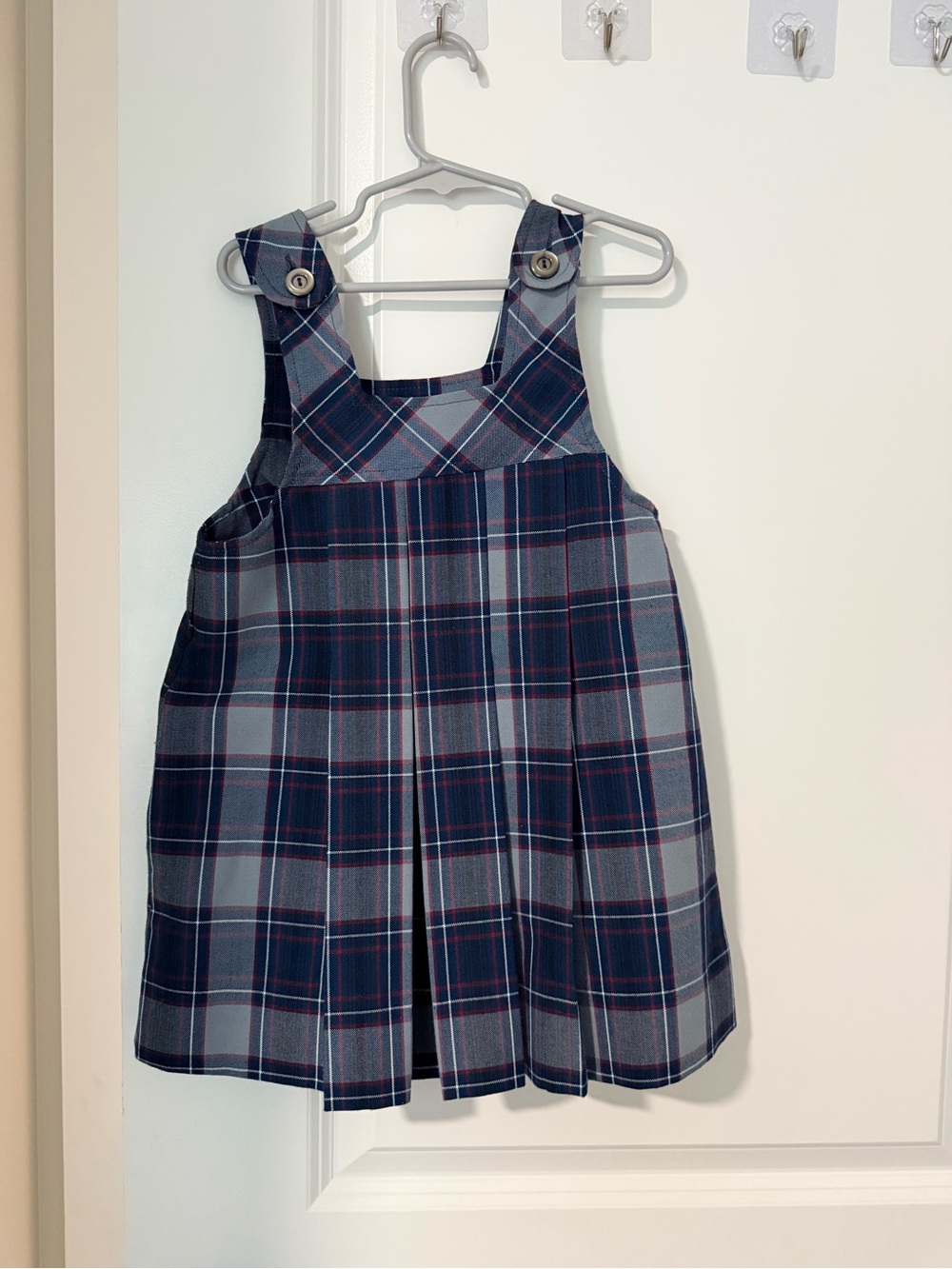 Schoolbelles Girls Navy & Gray Plaid Pinafore Jumper